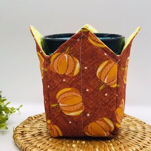 Microwave Cozy, Pint Size Pumpkins Neon Gingham For Oatmeal, Ice Cream, Noodles